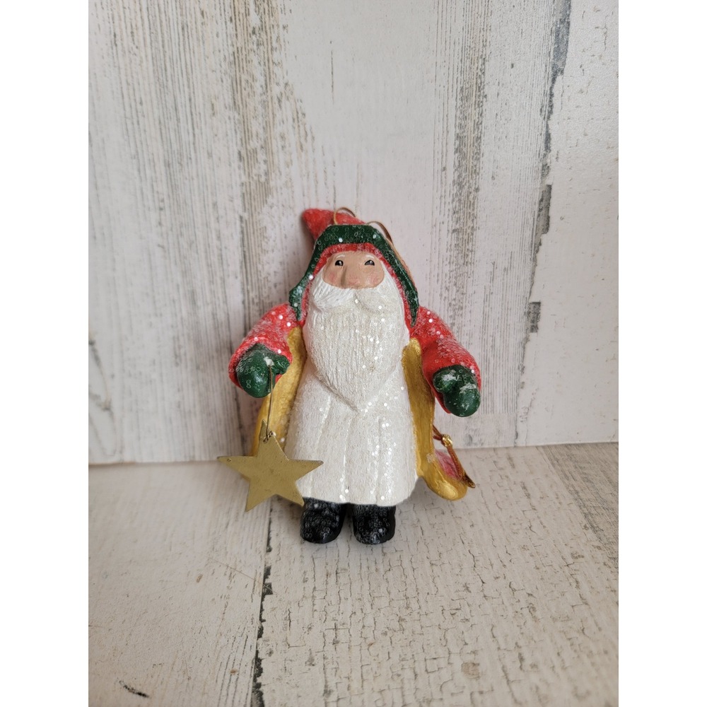 House of Hatten glitter Santa Claus star tree ornament Xmas vintage home